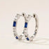 14K White Gold Plated Unique Blue Baguette Cubic Zirconia Men Women Hoop Earring